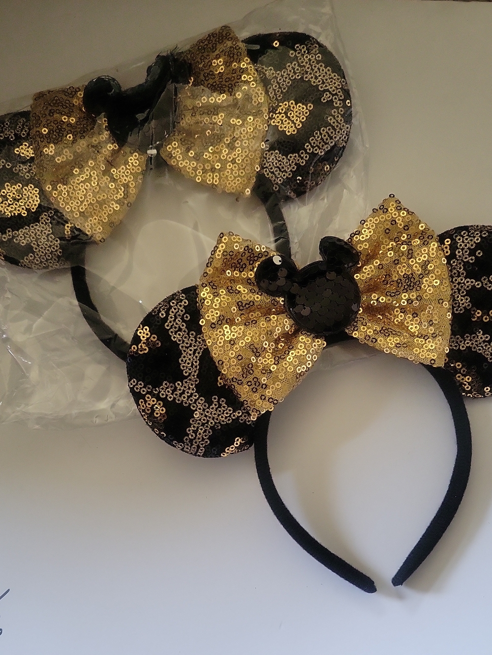 Sequin Mickey Ear Headband with Gold Bow
